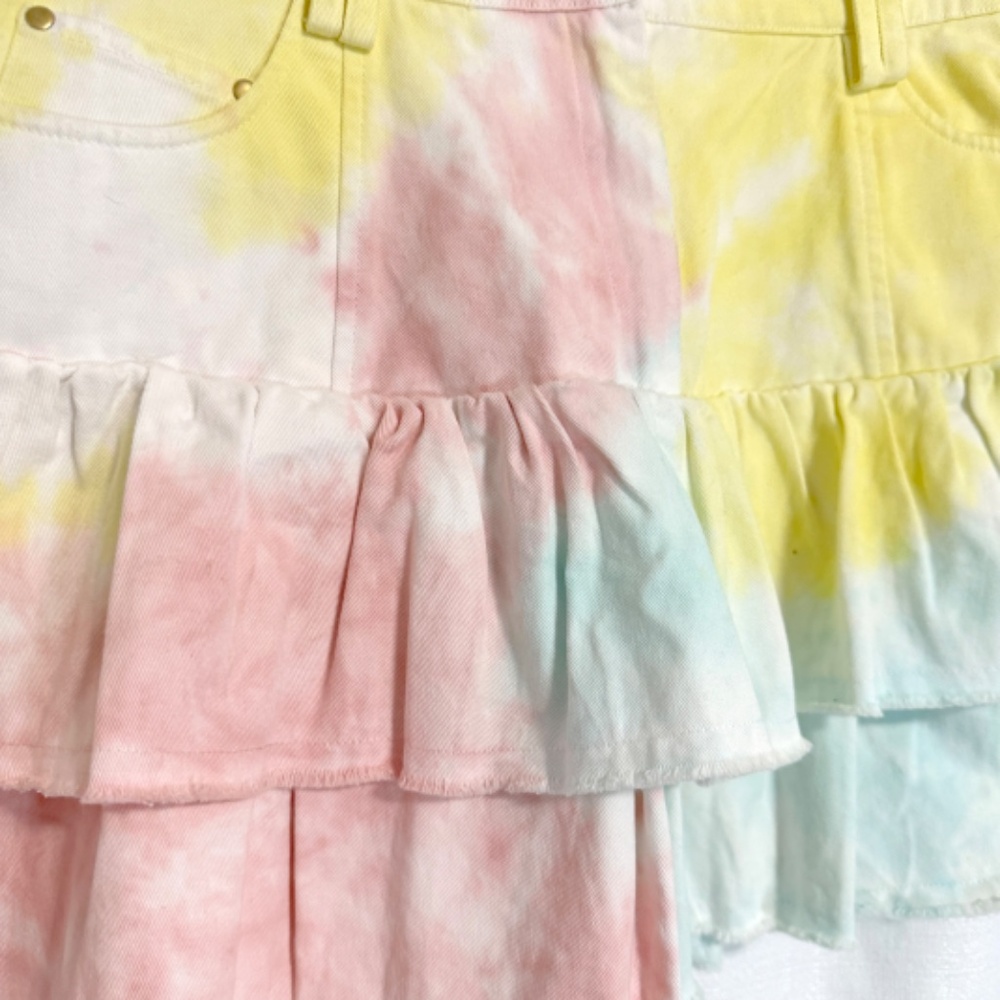 LoveShackFancy Landen Rainbow Radial Tie Dye Tiered Cotton Mini Skirt Size 2 - Picture 5 of 11